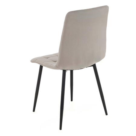 Chaise MIRA capitonnée en velours matelassé - couleur Beige, pieds Noirs