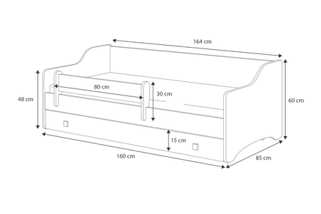 Lit simple ERYK 160x80 - Blanc, panneaux noirs