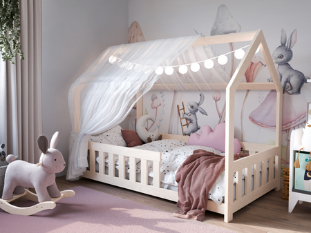 Lit cabane DUBI enfant 160x80 avec matelas - couleur Naturel