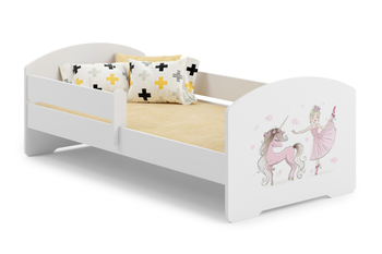 Lit enfant LUK 70x140 avec barrière graphique - Fillette avec une licorne
