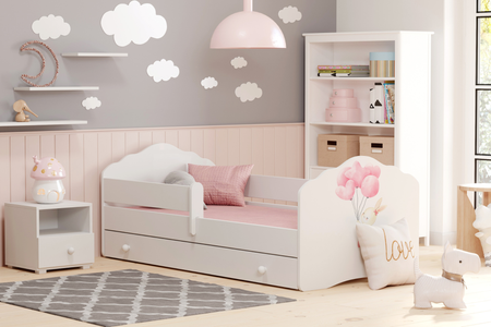 Lit enfant FALA 70x140 avec barrière, tiroir et graphisme - Bunny