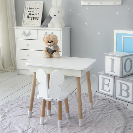 Table et chaise pour enfants en forme de papillon. Table avec rangement pour crayons et livres de coloriage - blanc