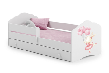 Lit enfant FALA 70x140 avec barrière, tiroir et graphisme - Bunny