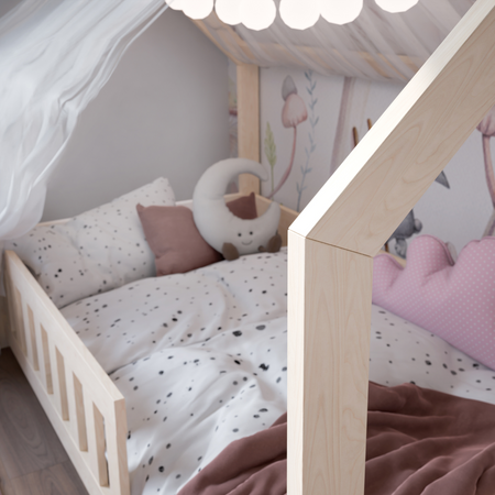 Lit cabane DUBI enfant 160x80 avec matelas - couleur Naturel