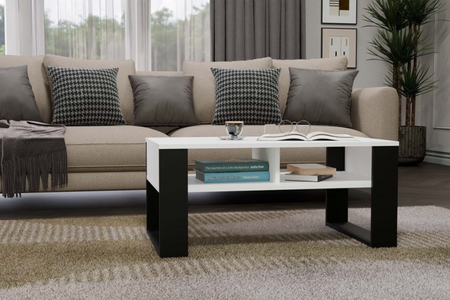 Table basse MODI deux étagères - Blanc / Noir