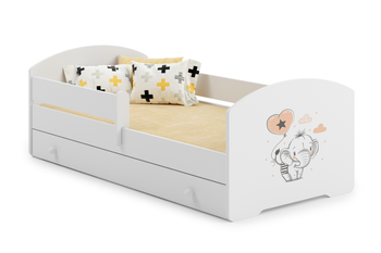 Lit enfant LUK 70x140 avec barrière, tiroir et graphique - Éléphanteau