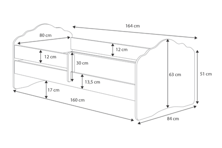 Lit enfant FALA 80x160 avec barrière et graphisme - Éléphanteau