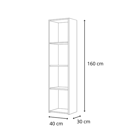 Étagère complète LONI / Armoire une porte avec étagères 160 × 40 cm - Blanc