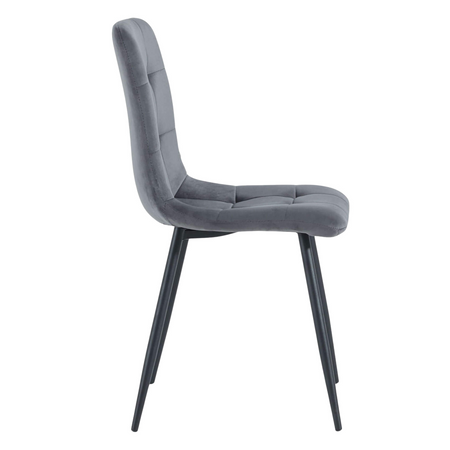 Ensemble de 4 chaises NEL tapissées en velours matelassé - couleur Grise, pieds Noirs