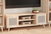 Meuble TV FOCUS 155 cm style scandinave, pieds en bois, motif rotin – Chêne Sonoma