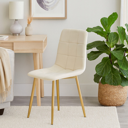 Chaise NEL tapissée en velours capitonné - couleur Crème, pieds Dorés