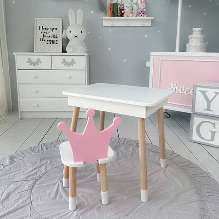 Table et chaise pour enfants. Table avec rangement pour crayons et livres de coloriage - couleur blanc et rose