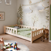 Lit enfant PINI 80x160 en bois bas non verni avec matelas - Naturel