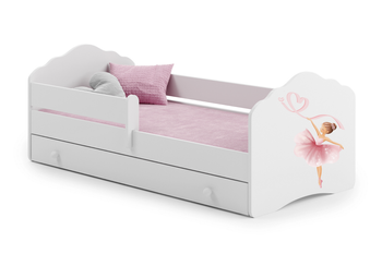Lit enfant FALA 80x160 avec barrière, tiroir et graphisme - Ballerine