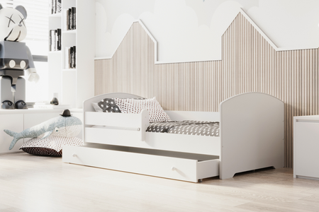 Lit simple LUK 80x180 avec barrière et tiroir - Blanc