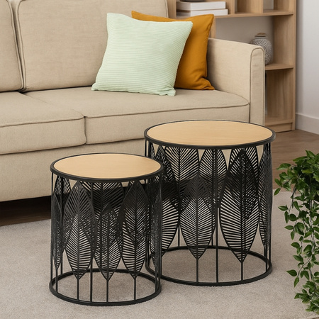 Ensemble de 2 tables basses FLOW – couleur Noir / Naturel