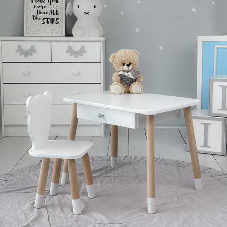 Table enfant ourson avec tiroir et chaise - blanc