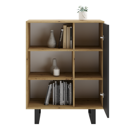 Commode FONDI avec armoire et étagère style loft, pieds en métal - Chêne Artisan / Noir