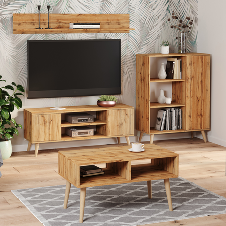 Commode FONDI armoire avec étagère, style scandinave, pieds en bois - Chêne Craft