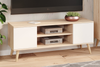 Meuble TV FOCUS 155 cm scandinave, pieds en bois - Chêne Sonoma / Blanc