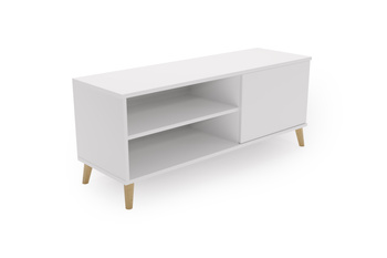 Meuble TV VIVA 110 cm avec pieds en bois - Blanc