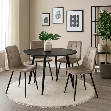 Ensemble de 4 chaises NEL tapissées en velours matelassé - couleur Cappuccino, pieds Noirs