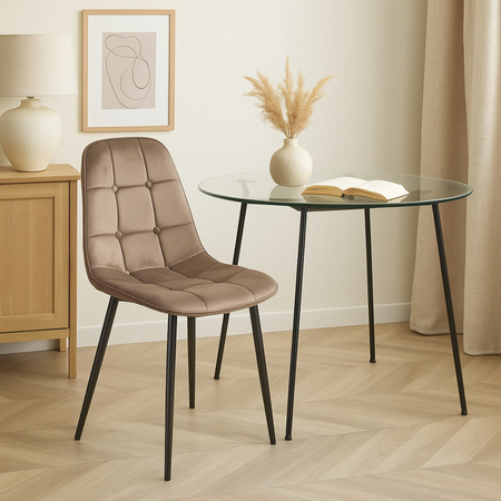 Ensemble de 4 chaises rembourrées en velours - couleur Beige