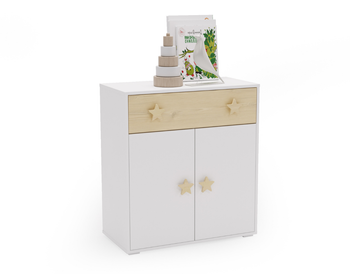 Commode PUFFI Armoire à deux portes avec tiroir - Blanc / Érable