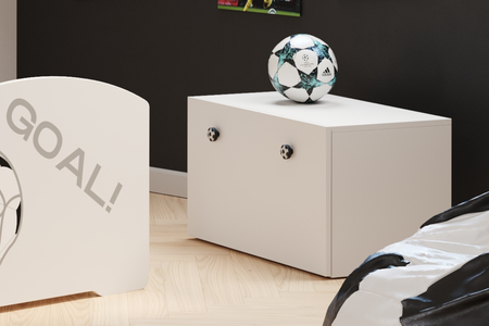 Coffre à jouets INGA GOAL avec tiroir et poignées ballon de football - Blanc