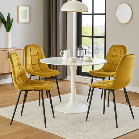 Ensemble de 4 chaises rembourrées en velours – couleur Jaune moutarde