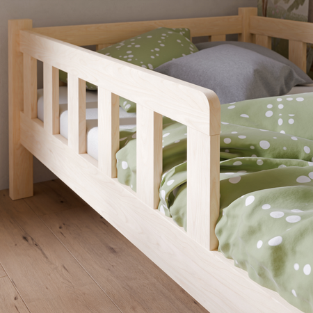 Lit enfant PINI 80x160 en bois bas non verni avec matelas - Naturel