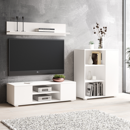 Commode FONDI armoire avec étagère, pieds en plastique - Blanc