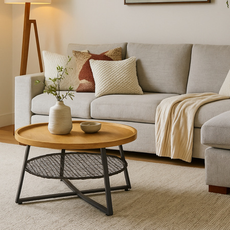 Table basse LORENCE ronde basse – couleur Chêne naturel