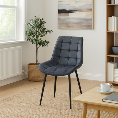 Chaise VOX capitonnée en velours matelassé - couleur Grise, pieds Noirs
