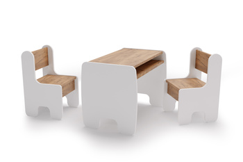 Table + 2 chaises - blanc/chêne artisanal or
