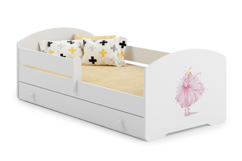 Lit enfant LUK 70x140 avec barrière, tiroir et graphique - Ballerine couronnée