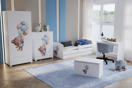 Lit simple LUK 160x80 avec barrière et tiroir - Sweet Bear