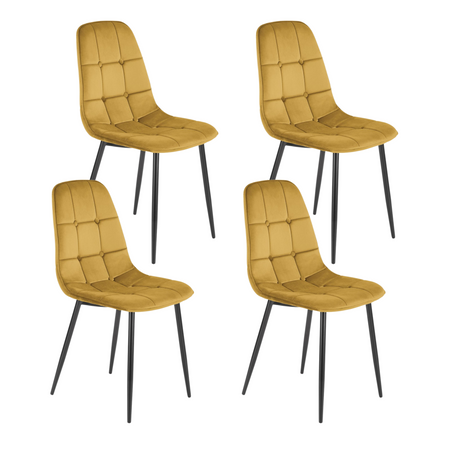 Ensemble de 4 chaises rembourrées en velours – couleur Jaune moutarde