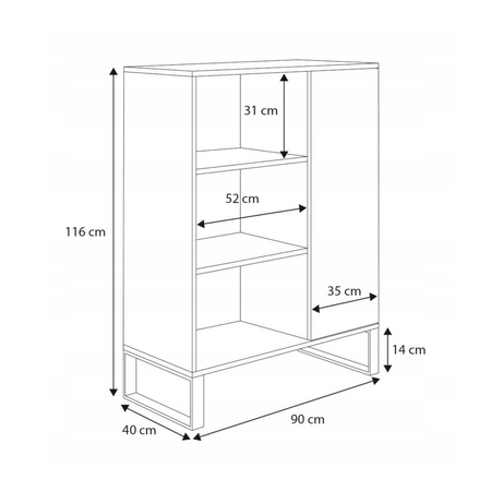 Commode FONDI avec armoire et étagère style loft, pieds en métal - Chêne Artisan