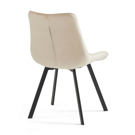 Chaise ROXY capitonnée en velours matelassé - couleur Crème, pieds Noirs