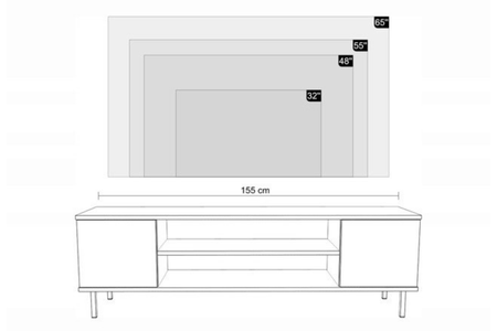 Meuble TV FOCUS 155 cm, pieds en métal noir - Cachemire