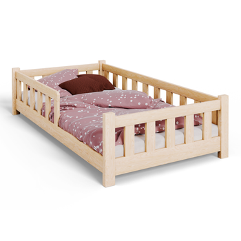 Lit enfant PINI 80x160 en bois bas non verni avec matelas - Naturel