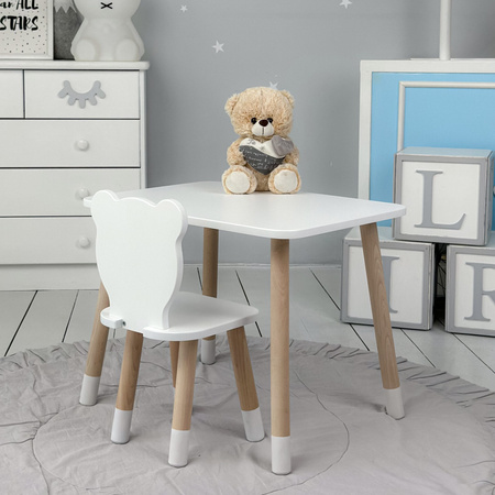 Table et chaise enfant ourson - blanc