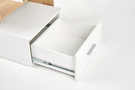 Bureau informatique GRAS avec bibliothèque et tiroir - Blanc / Chêne doré
