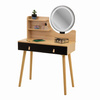 Coiffeuse scandinave avec miroir LED, noir/hêtre