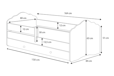 Lit simple FALA 160x80 avec barrière et tiroir - Chat