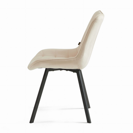 Ensemble de 4 chaises ROXY tapissées en velours matelassé - couleur Crème, pieds Noirs