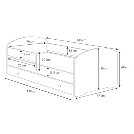 Lit d’enfant LUK 70x140 avec barrière et tiroir - Blanc