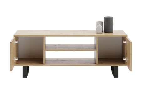 Meuble TV FOCUS 135 cm style loft, pieds en métal - Chêne Artisan