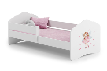 Lit enfant FALA 70x140 avec barrière et graphisme - Fillette avec des ailes